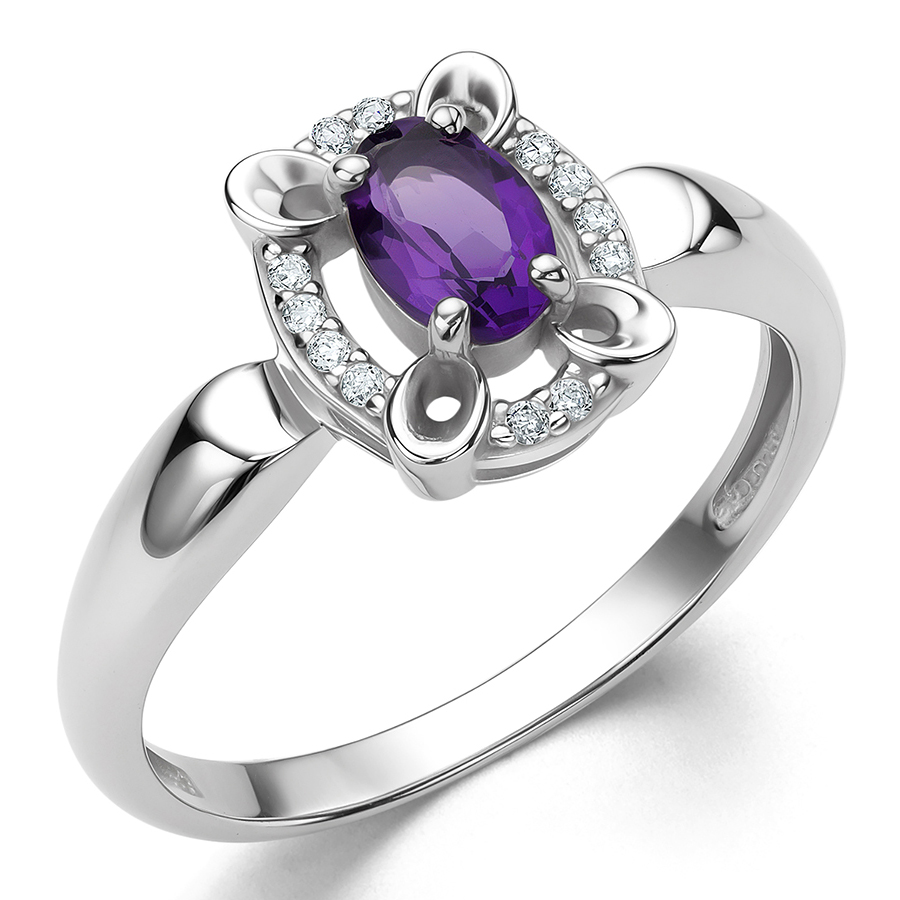 Кольцо, серебро, аметист, 01-4292/00АМ-00